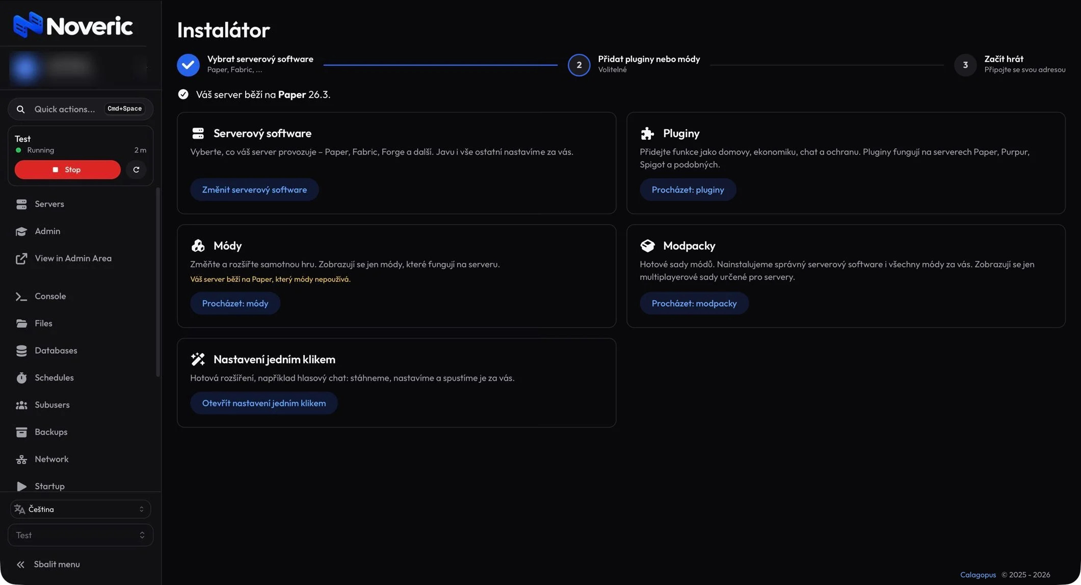 Noveric control panel: installer for server software, plugins, mods and modpacks