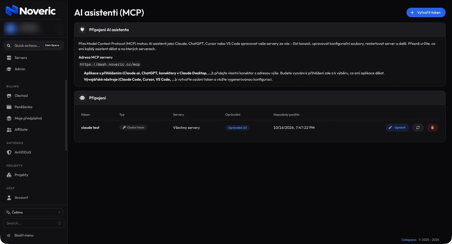 Noveric control panel: connecting AI assistants via Model Context Protocol and managing tokens with permissions